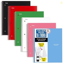 Five Star Spiral Notebook + Study App, 1 Subject, College Ruled Paper,