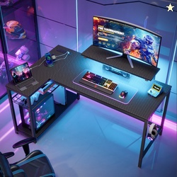 Nedyo 52'' W L-Shaped Computer Desk with Power Outlet LED Gaming Work 