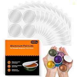 Aluminum Foil Lids for Reusable Nespresso Vertuo Pods, 100 PCS Reusabl