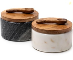 Cork & Mill Marble Salt and Pepper Bowls - Set of 2 Handcrafted White/