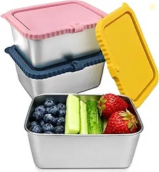 3-Pack Stainless Steel Food Storage Containers with Silicone Lids 20oz