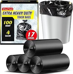 100 Count 17 Micron Extra Heavy Duty 4 Gallon Trash Bags Sturdy & Tear