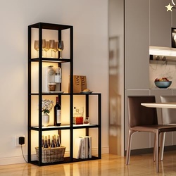 VILICK Display Shelf with LED Light Standing Floor Lamp with Glass Sto
