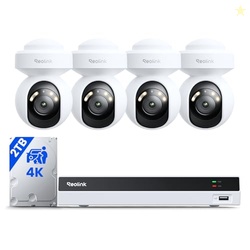 Reolink 4K Security Camera System with PT Auto-Tracking, 355Pan 50Tilt