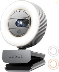 GUSGU 2K QHD Webcam with Microphone and Ring Light, G910 Web Camera Pr