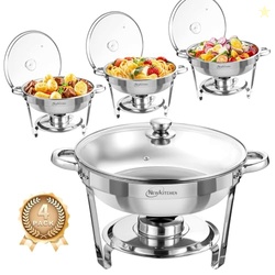 Chafing Dishes for Buffet 4 Pack, 5 QT Round Chafing Dishes for Buffet
