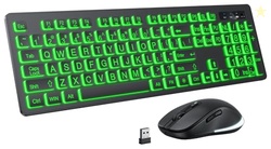 Large Print Wireless Keyboard and Mouse - 7 Colors Backlit Keyboard, O