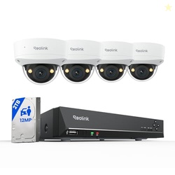Reolink 12MP 8CH PoE Security Camera System with IK10 Vandalproof, 4pc