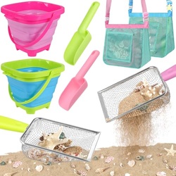 Beach Shell Collecting Set, Sand Toys with 2 Collapsible Buckets, Shar
