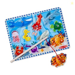Melissa & Doug Magnetic Wooden Fishing Game and Puzzle with Wooden Oce