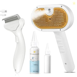 3-in-1 Pet Steam Brush Set for Dogs & Cats, Grooming Comb with Spray, 