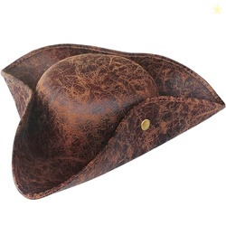 Brown Faux Leather Pirate Hat,Tricorn Pirate Hat,Novelty Leather Pirat