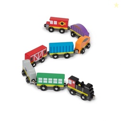 Melissa & Doug Wooden Train Cars, 8-Piece Magnetic Train Set with Toy 