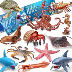12 Pack Ocean Animal Toys with Educational Booklet for Kids, Realistic