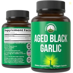 Peak Performance Aged Black Garlic Capsules. Raw Vegan Pure Odorless E