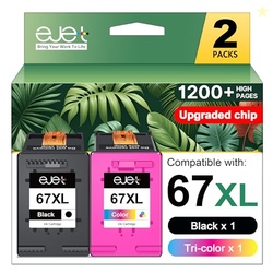 67XL Ink Cartridges Black/Color Combo Pack Compatible for HP Ink 67 67