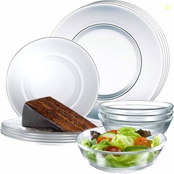 12pc Glass Dinnerware Set - Sleek Round Clear Glass Plate and Bowl Set