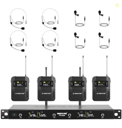 Phenyx Pro Wireless Microphone System, 4-Channel Wireless Mic Set w/ 4