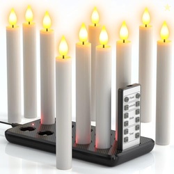 PChero 10 Pcs Rechargeable Flameless Taper Candles with Charging Stati