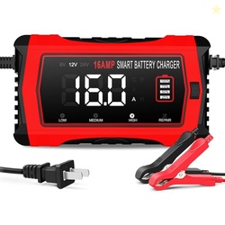 Haisito 16-Amp Smart Battery Charger (6V/12V/24V), Fully Automatic Tri
