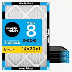 Simply 14x20x1 Air Filter, MERV 8, 6 Pack, For Home AC Furnace & HVAC 