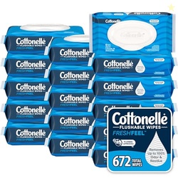 Cottonelle Fresh Feel Flushable Wet Wipes, Adult Wet Wipes, 16 Flip-To