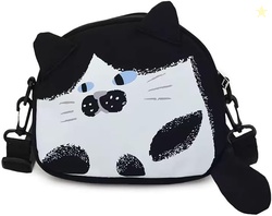 Cute Nylon Black Cat Shoulder Bag Crossbody Bag, Novelty Purse, Kawaii