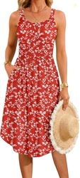Zattcas Womens 2026 Summer Casual Beach Sleeveless Floral Midi Dress L