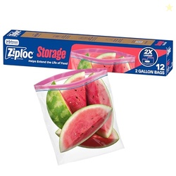 Ziploc 2 Gallon Food Storage Bags, Stand-Up Bottom, Easy to Fill, 12 B