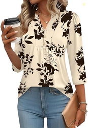 IECCP 3/4 Length Sleeve Womens Tops Dressy Casual Henley V-Neck Summer