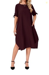 RuoRayVan Women's Summer Half Sleeve Loose Casual Round Neck Side Slit