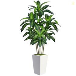 6FT Artificial Dracaena Tree, Fake Tree Indoor with White Tall Planter
