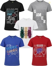 5 Pack Boys Shirts Cotton Youth Graphic T-Shirts Kids Crewneck Summer 
