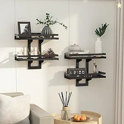 Floating Shelves for Wall 2-Tier Wood Hanging Decor Storage Shelves, W