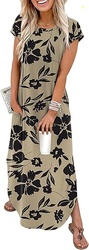 WIHOLL Summer Dresses Cap Sleeve Crewneck Maxi Long Casual Dress with 