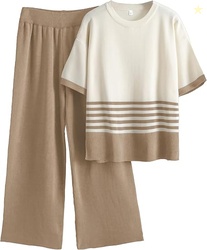 Women's Knit Lounge Sets 2 Piece Pants Sweatsuit | Striped Color Block