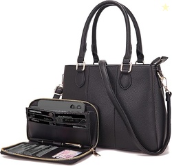 Qiyuer Purses and Wallet Set for Women Satchel Handbag Tote Bag | 3 Zi