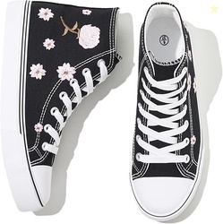 kufeiti Women's High Top Canvas Sneakers Canvas Shoes Lace up White Bl