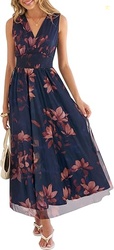 ANRABESS Women's Floral Tulle Wedding Guest Maxi Dress | V Neck Sleeve