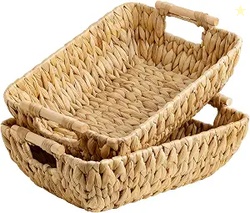 StorageWorks Hand-Woven Large Storage Baskets with Wooden Handles Wate