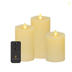 Luminara Realistic Flameless LED Set of 3 Ivory Pillar Candles, Home S