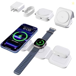 15W Magnetic Travel Charging Station, 3-in-1 Foldable MagSafe Charger