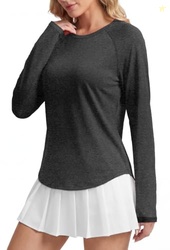 Alaroo Women's Long Sleeve Shirts Workout Tops Fishing Black Grey L