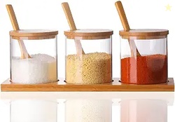 Lawei Set of 3 Condiment Jar with Lids and Spoons - Glass Sugar Bowls 
