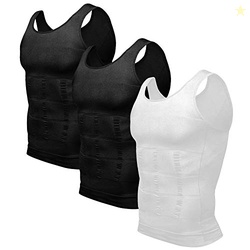 Odoland Men's 3 Pack Body Shaper Base Layer Compression Shirt Tummy Sh