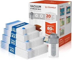 ETENWOLF 20 Combo Vacuum Storage Bags for Travel with Wireless Pump | 
