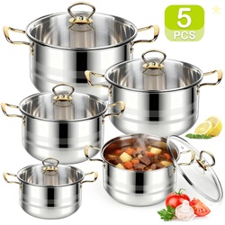 5 PCS Home Soup Pasta Pot TAIMASI Stainless Steel Stock Pot with Visib