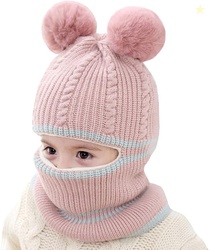 Toddler Winter Hat Baby Balaclava 2 in 1Fleece Lined Knitted Beanie wi