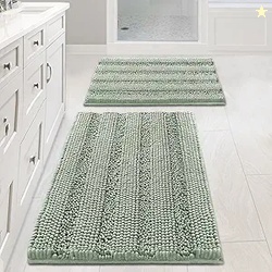 H.VERSAILTEX Sage Bathroom Rugs Bath Mat Set of 2 Extra Thick Chenille