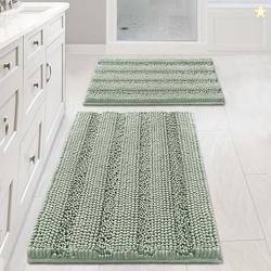 H.VERSAILTEX Sage Bathroom Rugs Bath Mat Set of 2 Extra Thick Chenille